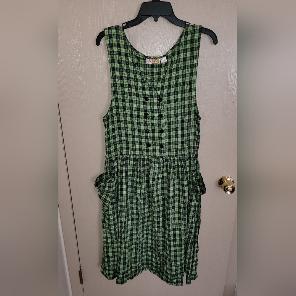 Victoria Harbour Vintage 90s Neon Green And Black Plaid Dress Size Small